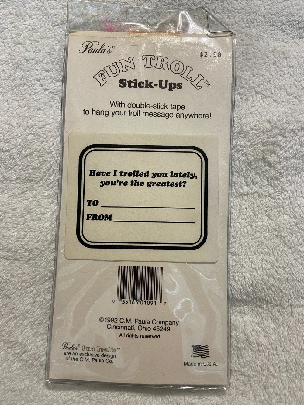 Vintage 1992 Troll cardboard card decor